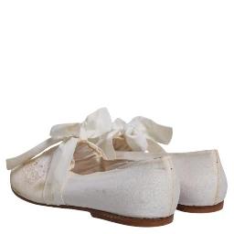 White Ribbon Fabric Ballerina Flats Shoes
