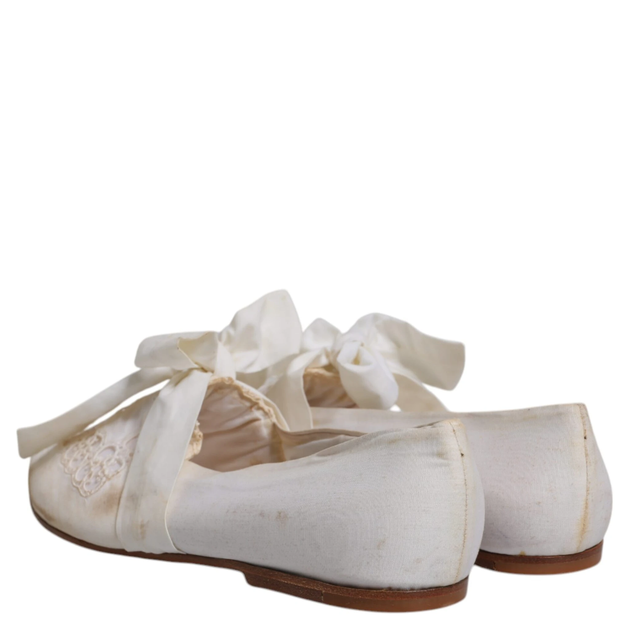 White Ribbon Fabric Ballerina Flats Shoes