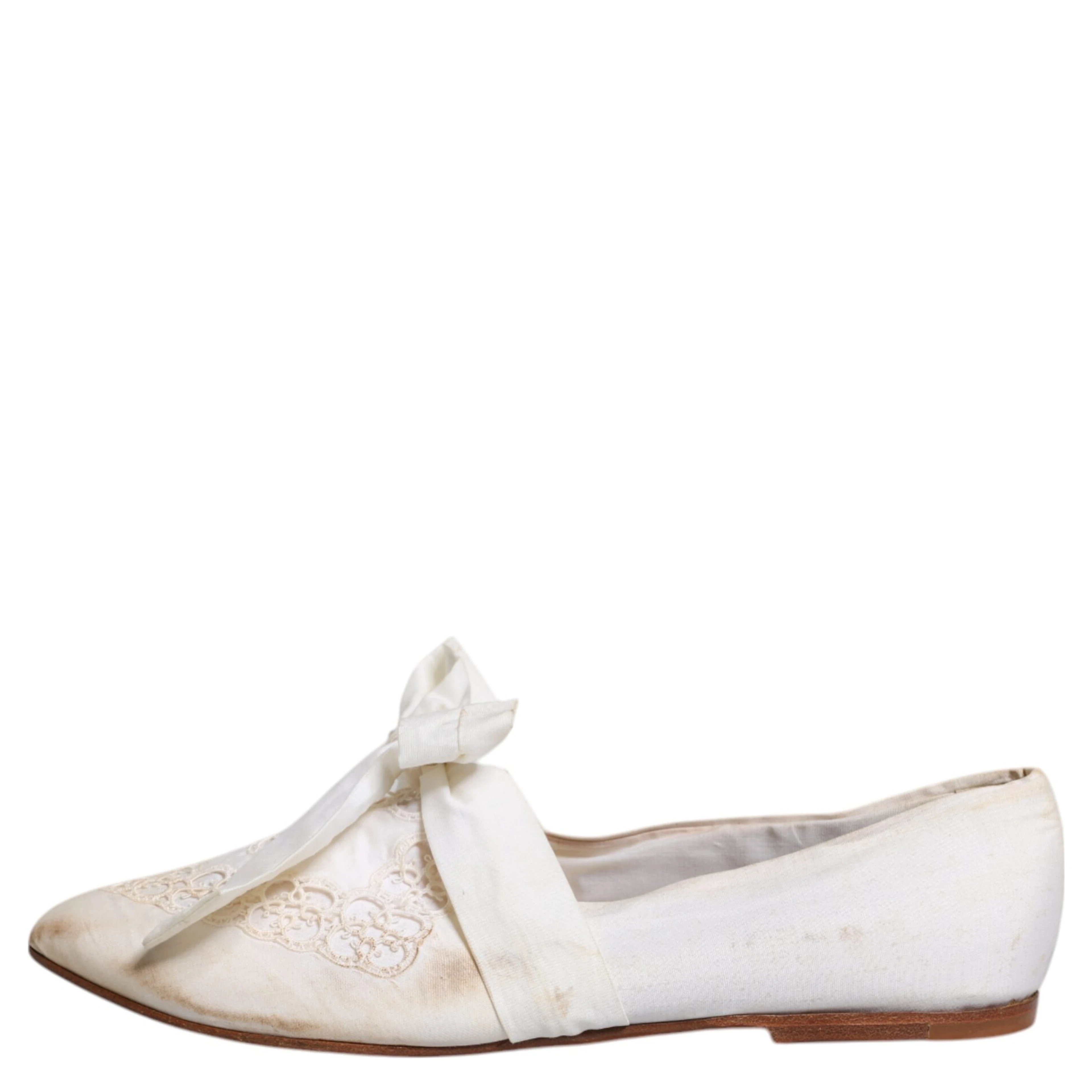 White Ribbon Fabric Ballerina Flats Shoes