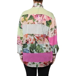 Multicolor Floral Patchwork Ascot Collar Top