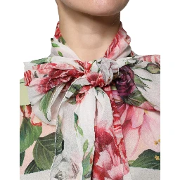 Multicolor Floral Patchwork Ascot Collar Top