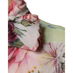 Multicolor Floral Patchwork Ascot Collar Top