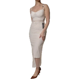 White Sheer Tulle Bustier Bodycon Midi Dress