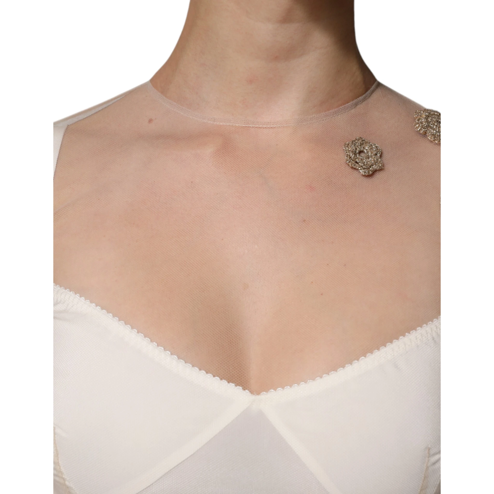 White Sheer Tulle Bustier Bodycon Midi Dress