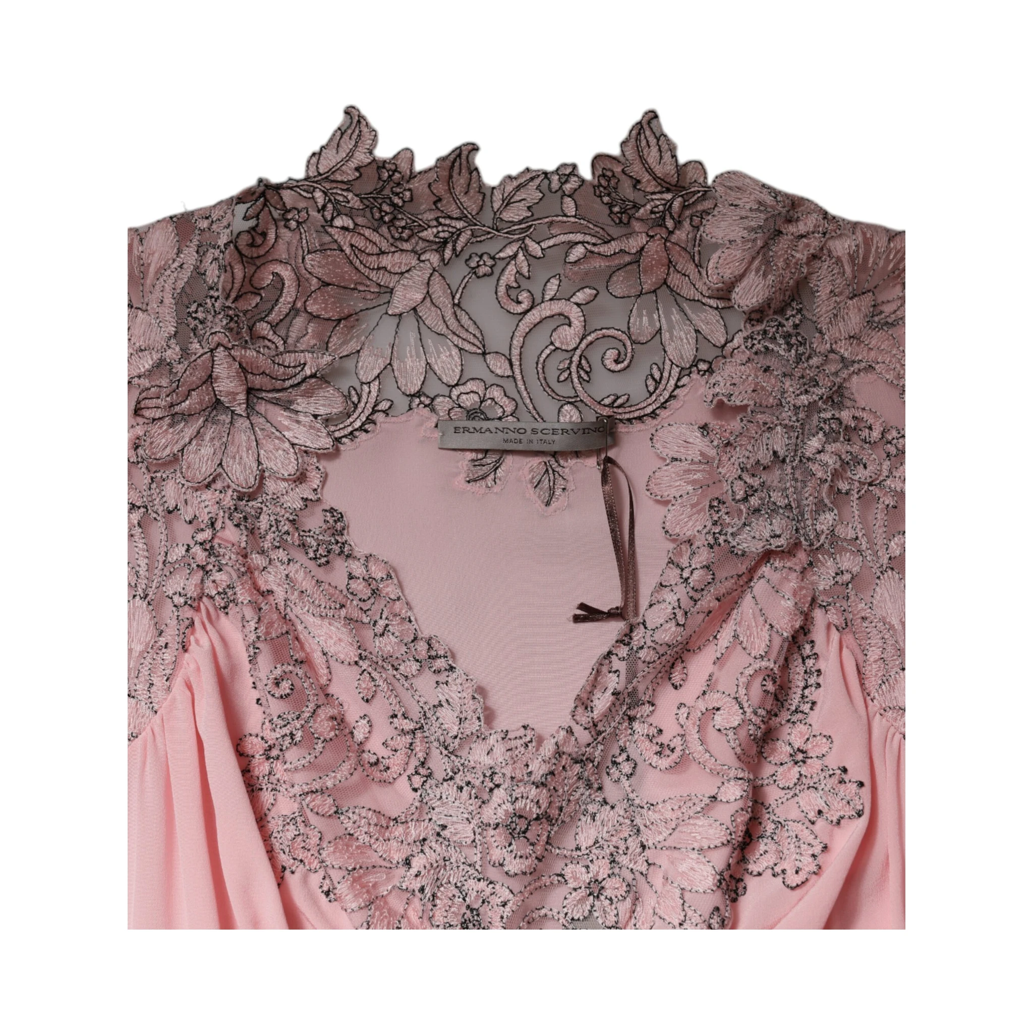 Pink Floral Lace Short Sleeves V-neck Midi Dress