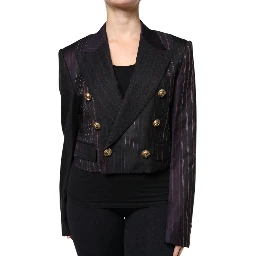 Multicolor Stripes Wool Cropped Blazer Coat Jacket