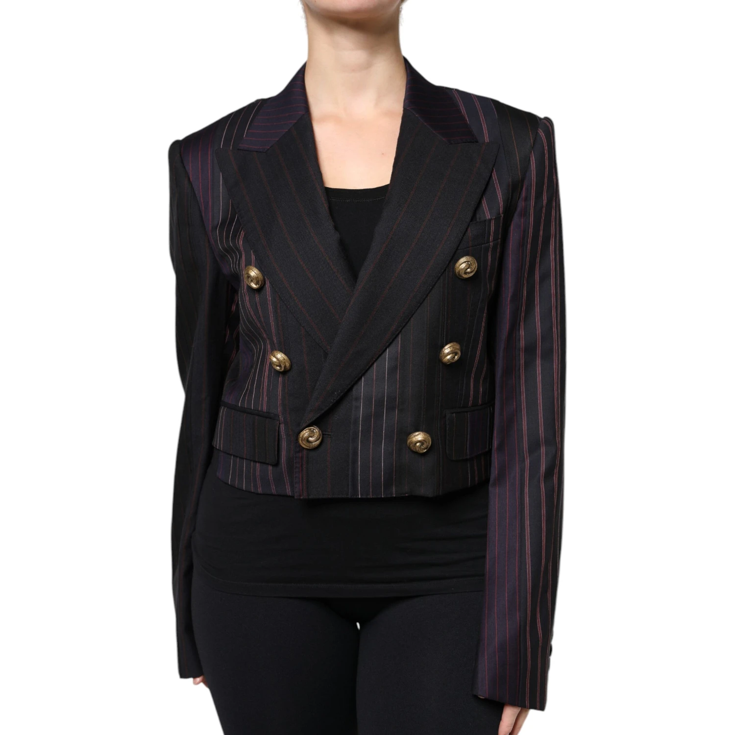 Multicolor Stripes Wool Cropped Blazer Coat Jacket