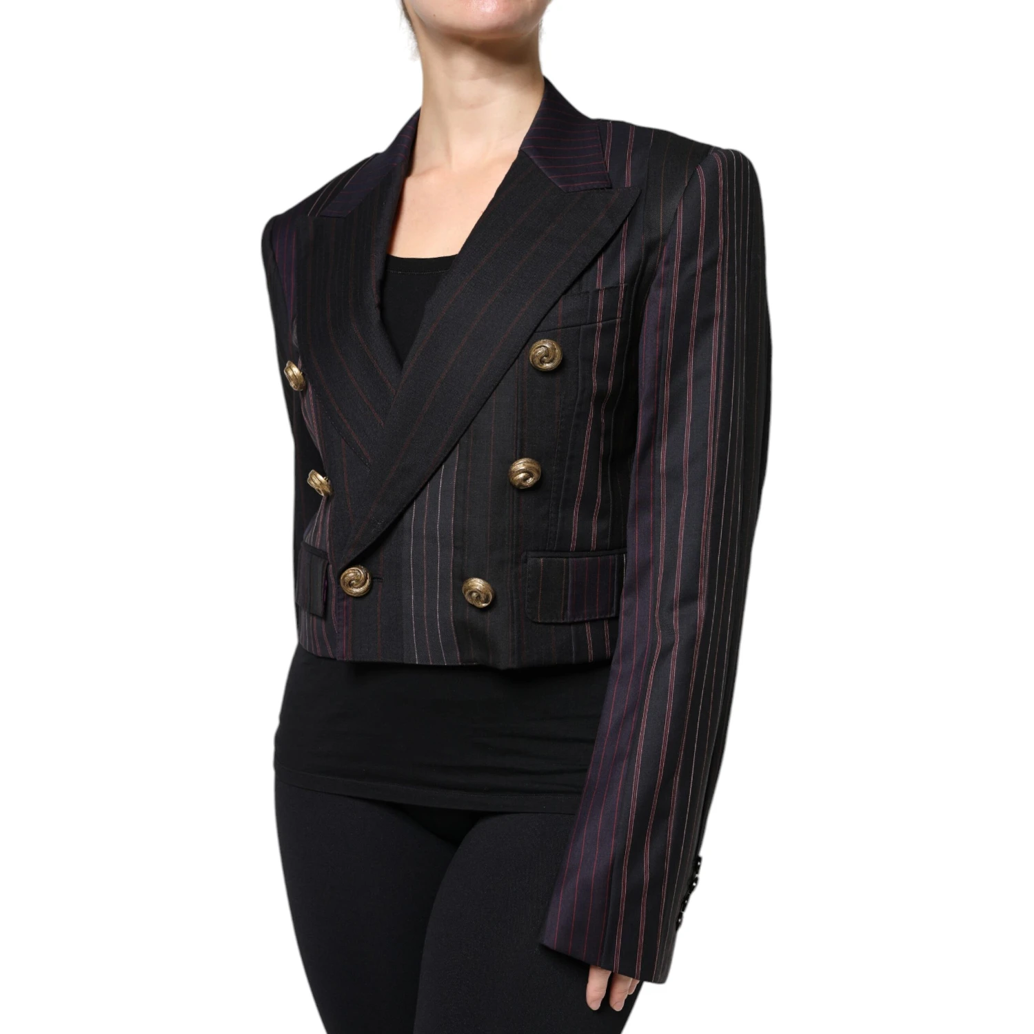 Multicolor Stripes Wool Cropped Blazer Coat Jacket
