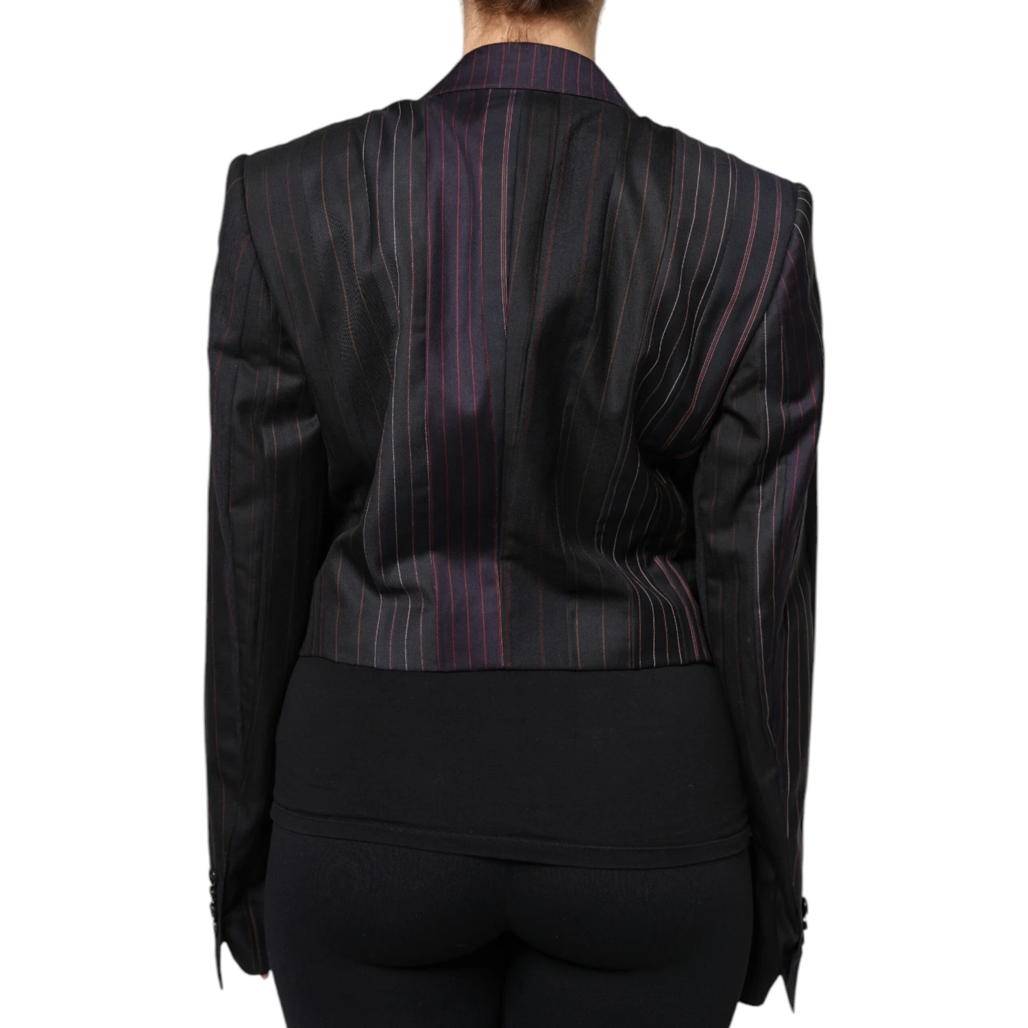 Multicolor Stripes Wool Cropped Blazer Coat Jacket