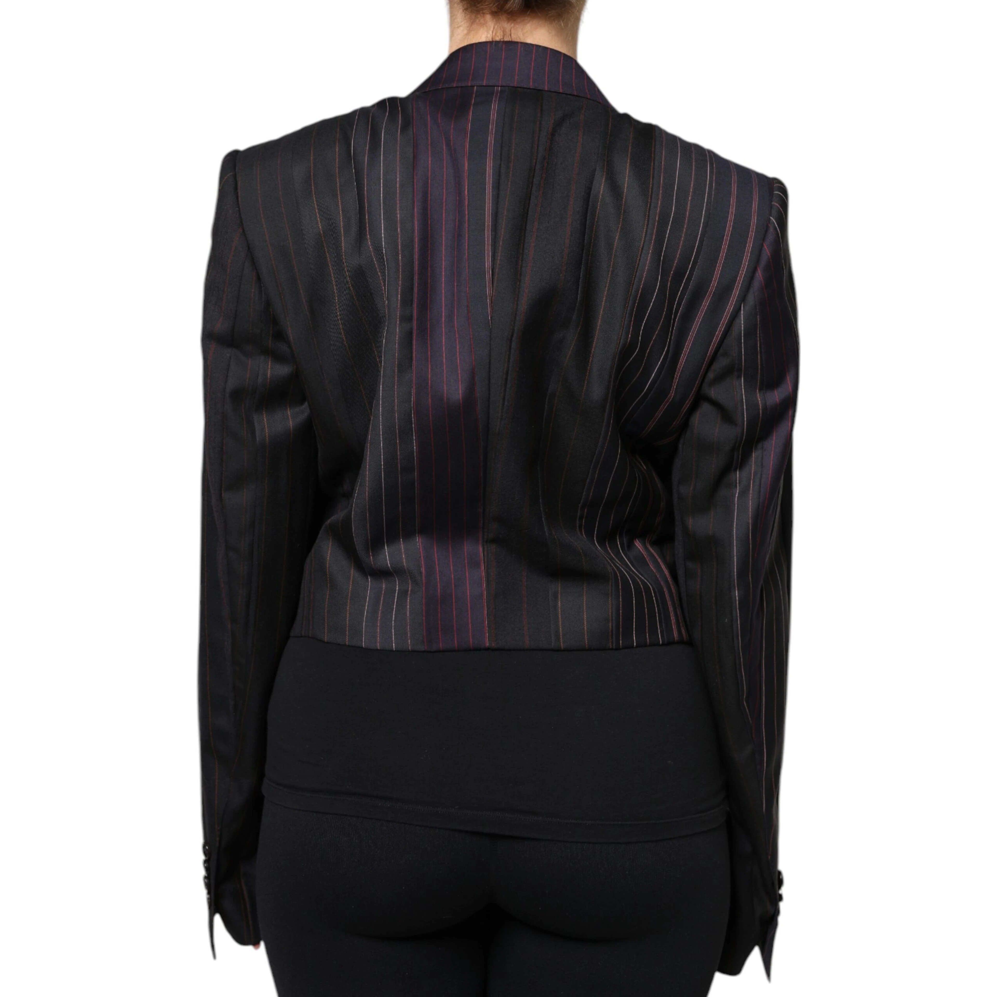 Multicolor Stripes Wool Cropped Blazer Coat Jacket