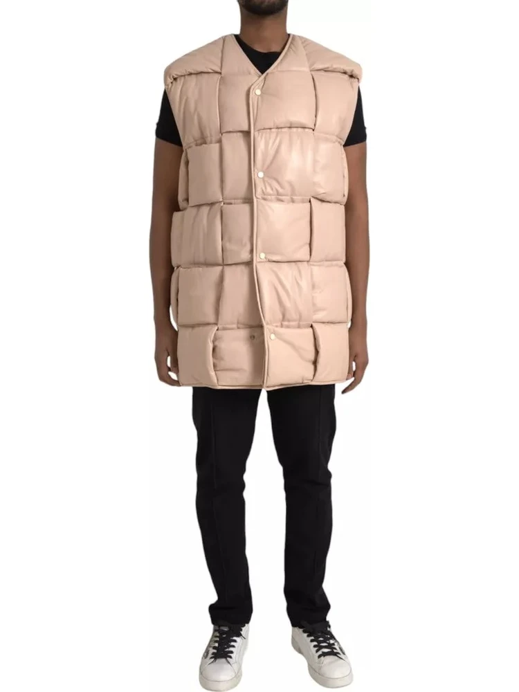 Beige Quilted Sleeveless Calf Leather Jacket alternative