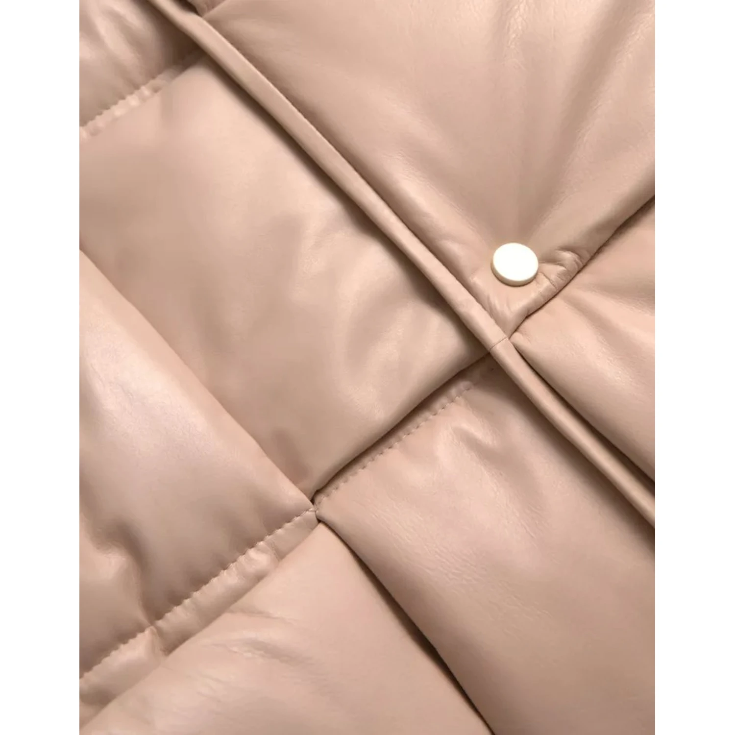 Beige Quilted Sleeveless Calf Leather Jacket
