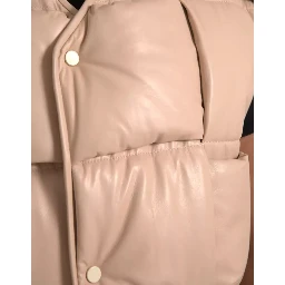 Beige Quilted Sleeveless Calf Leather Jacket