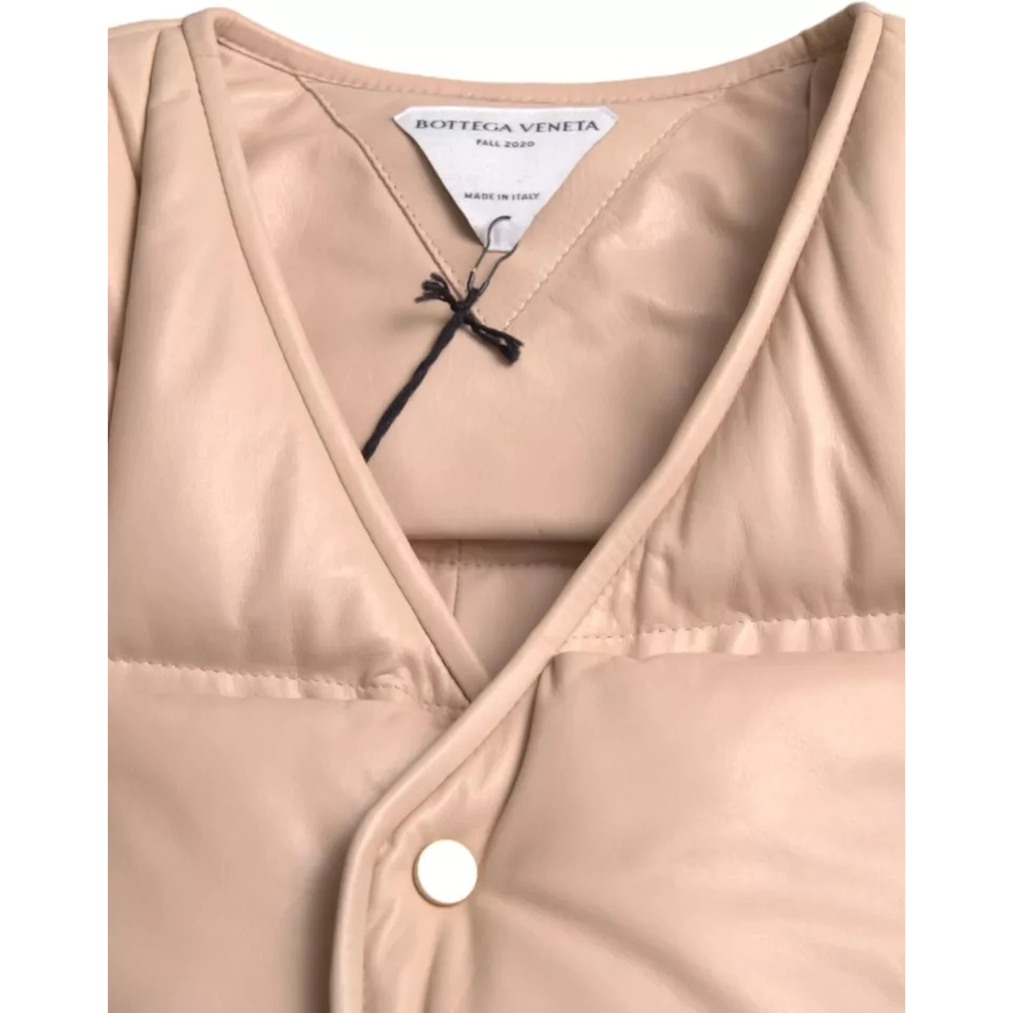 Beige Quilted Sleeveless Calf Leather Jacket