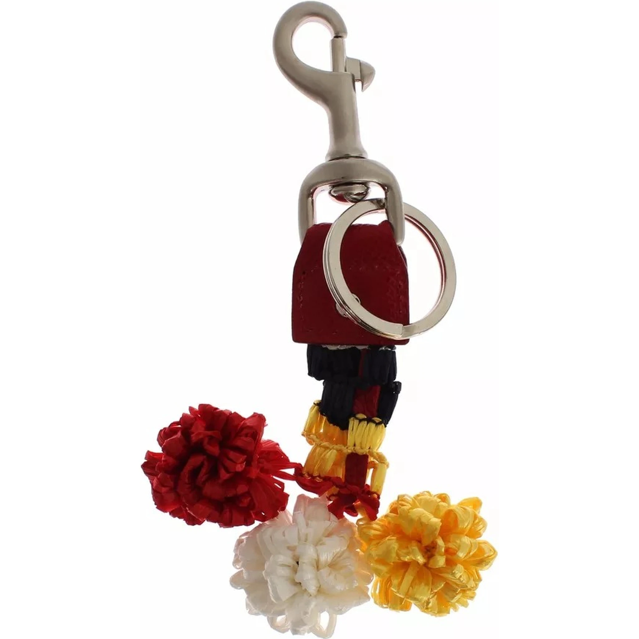 Silver Brown Raffia Leather Clasp Finder Chain Keyring