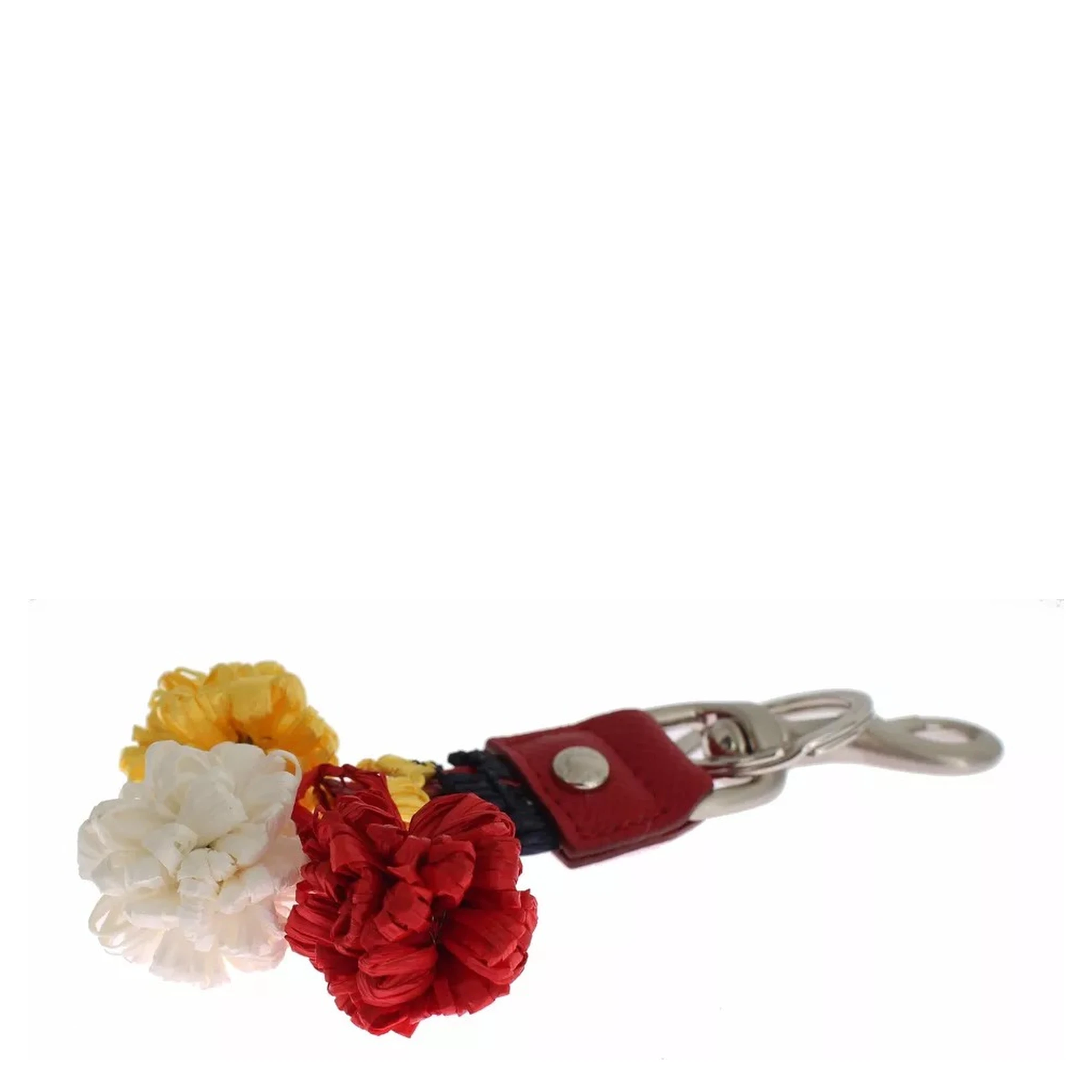 Silver Brown Raffia Leather Clasp Finder Chain Keyring