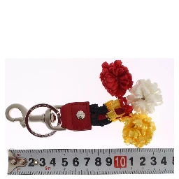 Silver Brown Raffia Leather Clasp Finder Chain Keyring