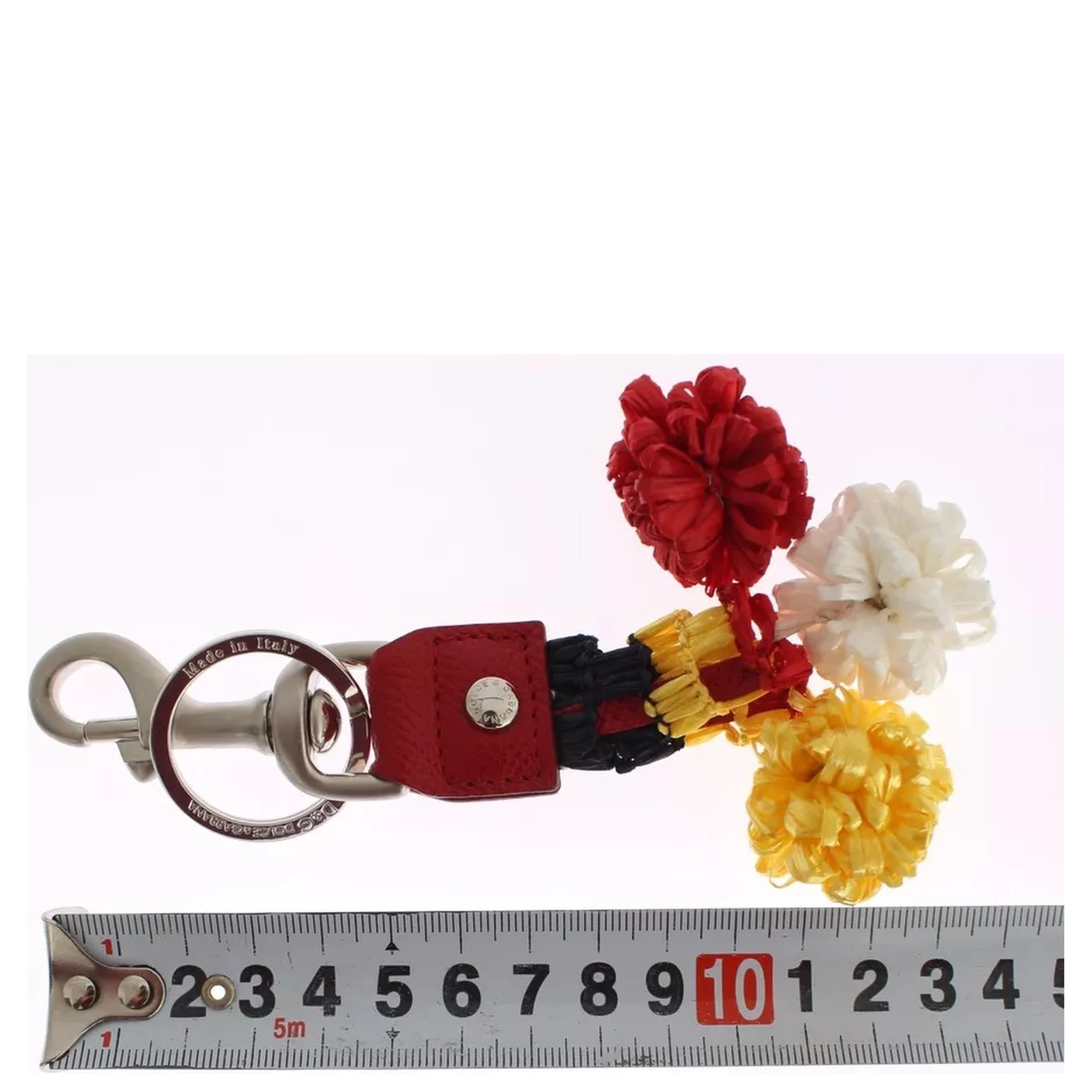 Silver Brown Raffia Leather Clasp Finder Chain Keyring