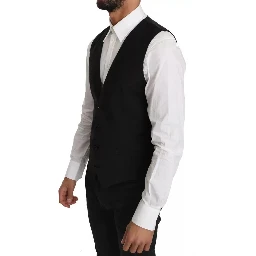 Black Wool Logo Waistcoat Vest