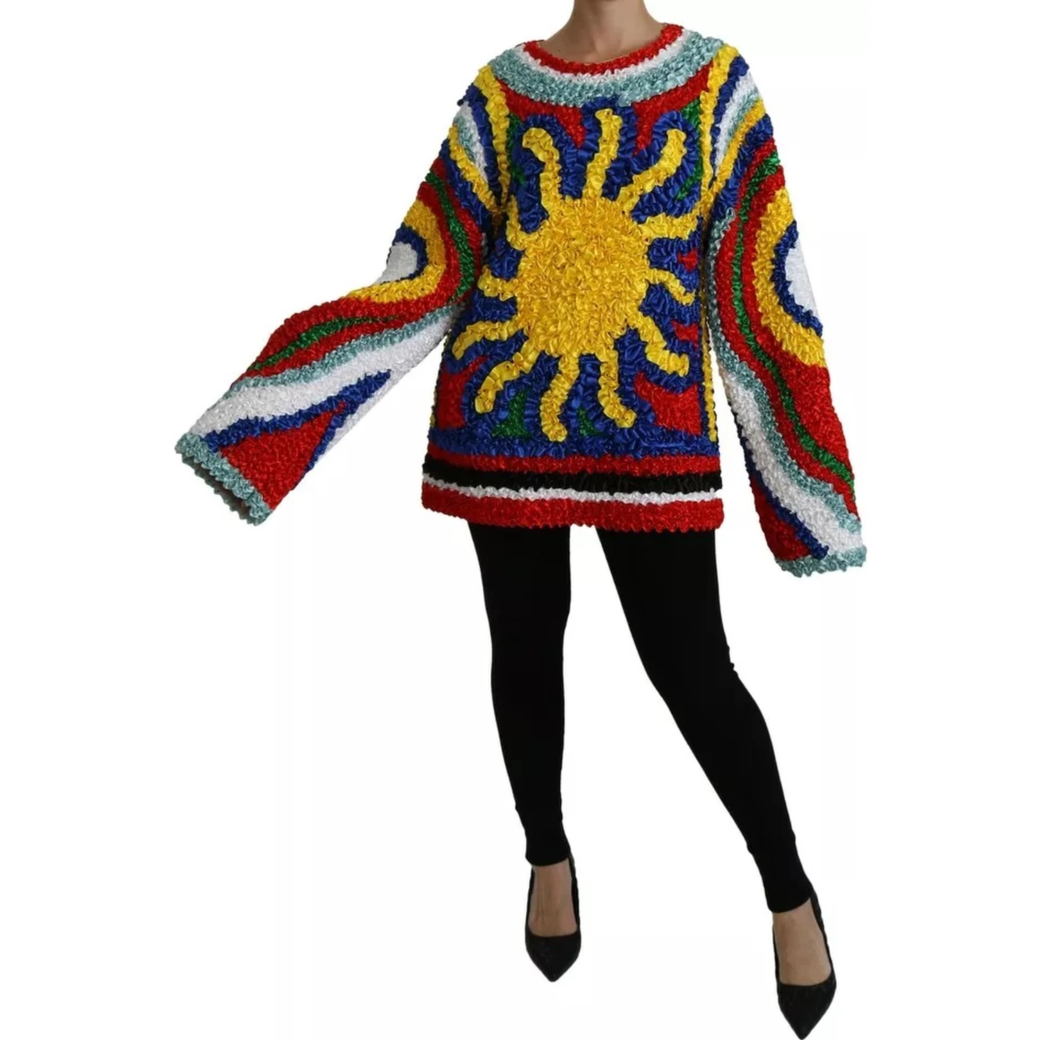 Multicolor Sun Ruffled Top Blouse Sweater