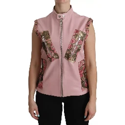 Pink Leather Sleeveless Vest Jacket Blouse