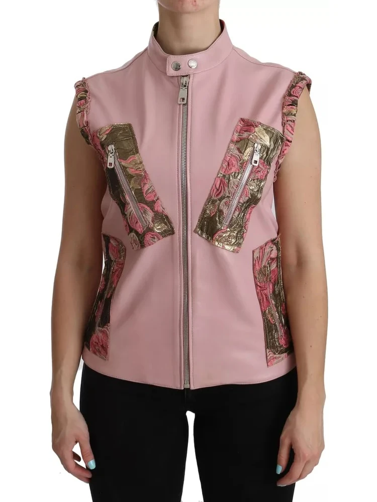 Pink Leather Sleeveless Vest Jacket Blouse