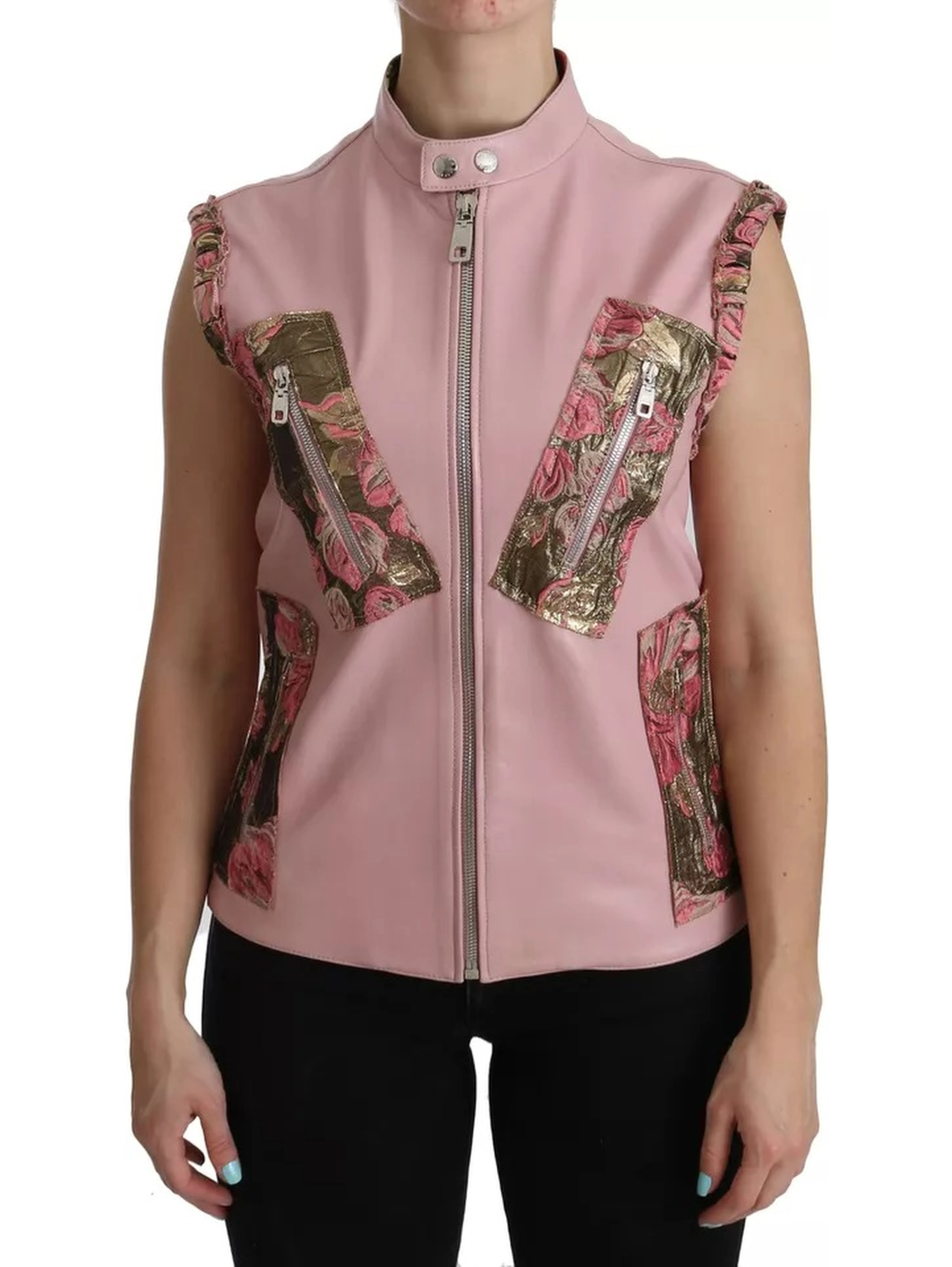 Pink Leather Sleeveless Vest Jacket Blouse