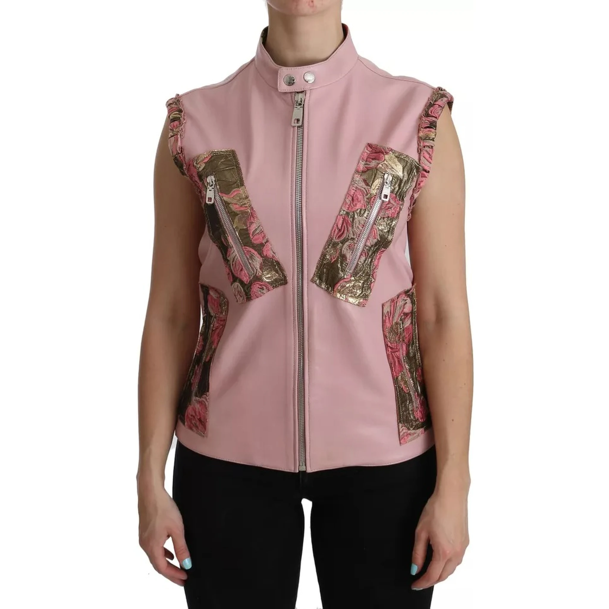 Pink Leather Sleeveless Vest Jacket Blouse