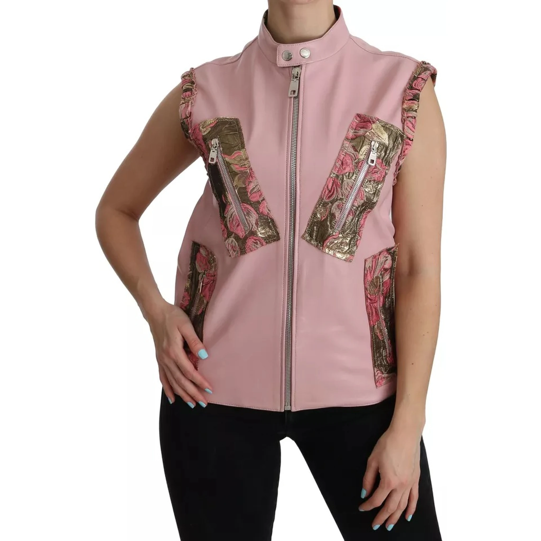 Pink Leather Sleeveless Vest Jacket Blouse