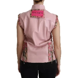 Pink Leather Sleeveless Vest Jacket Blouse