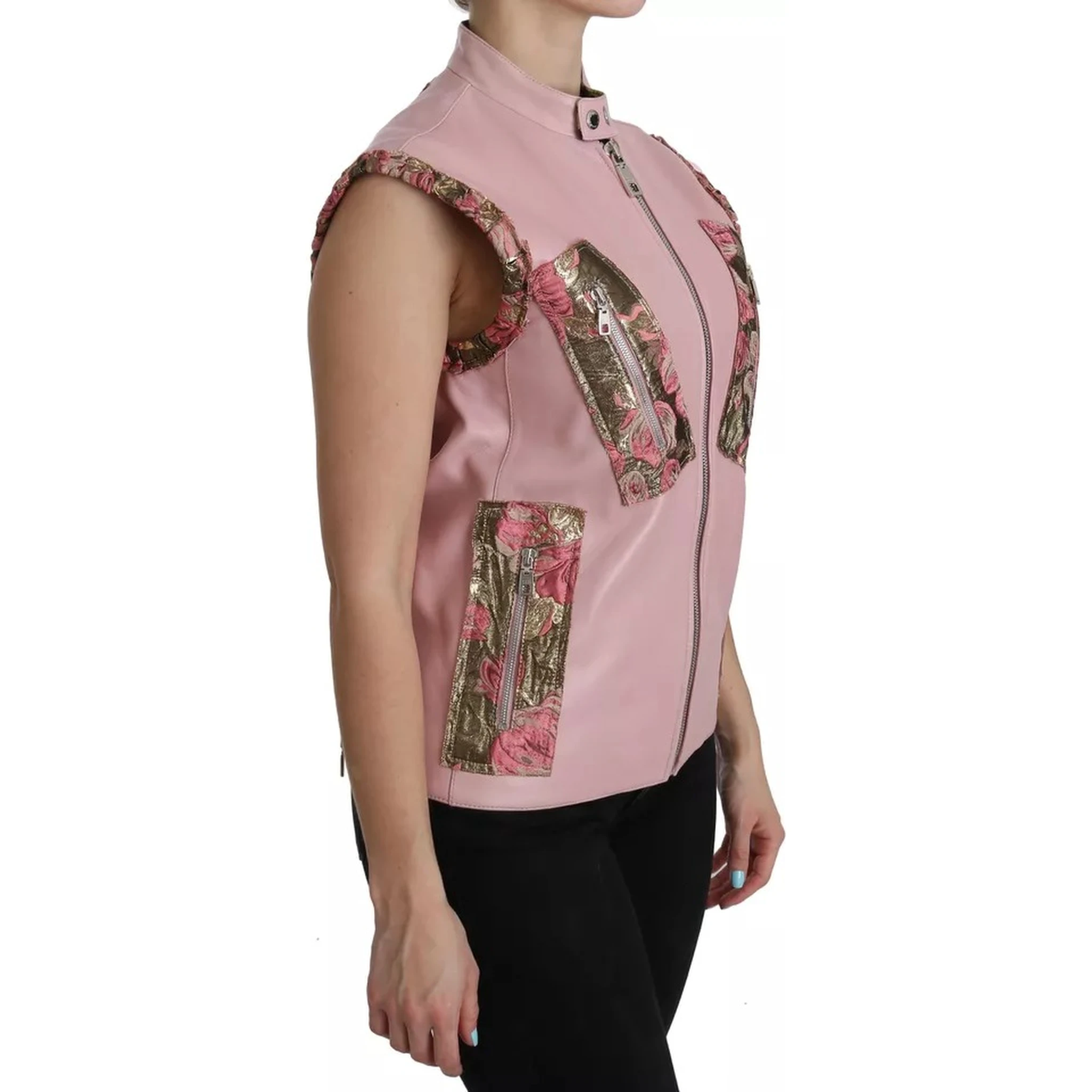 Pink Leather Sleeveless Vest Jacket Blouse