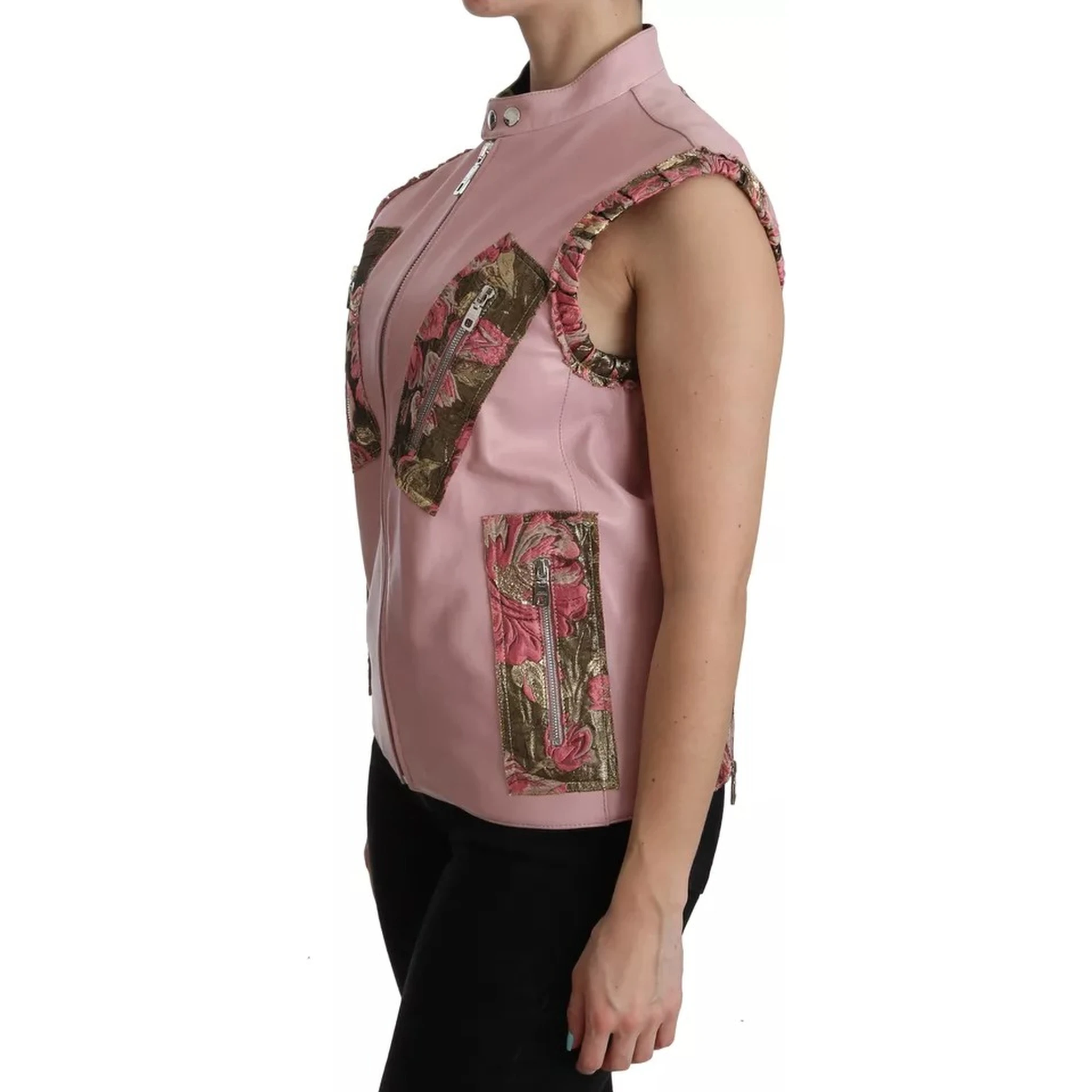 Pink Leather Sleeveless Vest Jacket Blouse