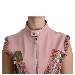 Pink Leather Sleeveless Vest Jacket Blouse