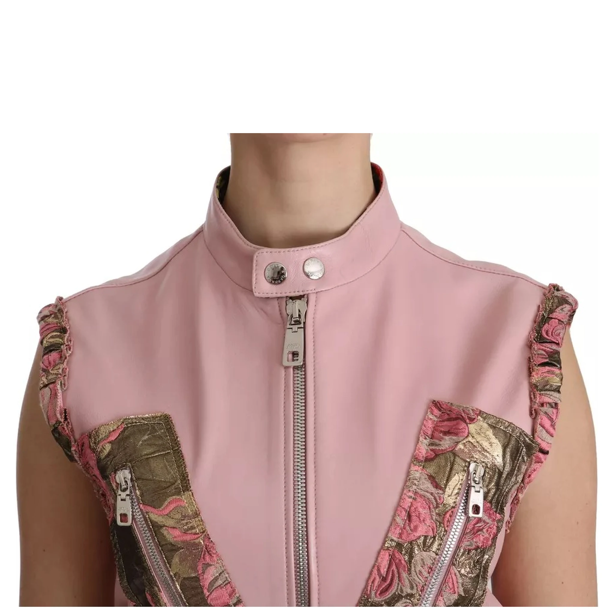 Pink Leather Sleeveless Vest Jacket Blouse