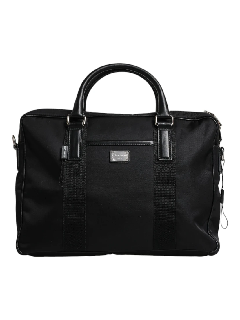 Black Logo Plaque Double Handle Messenger Bag