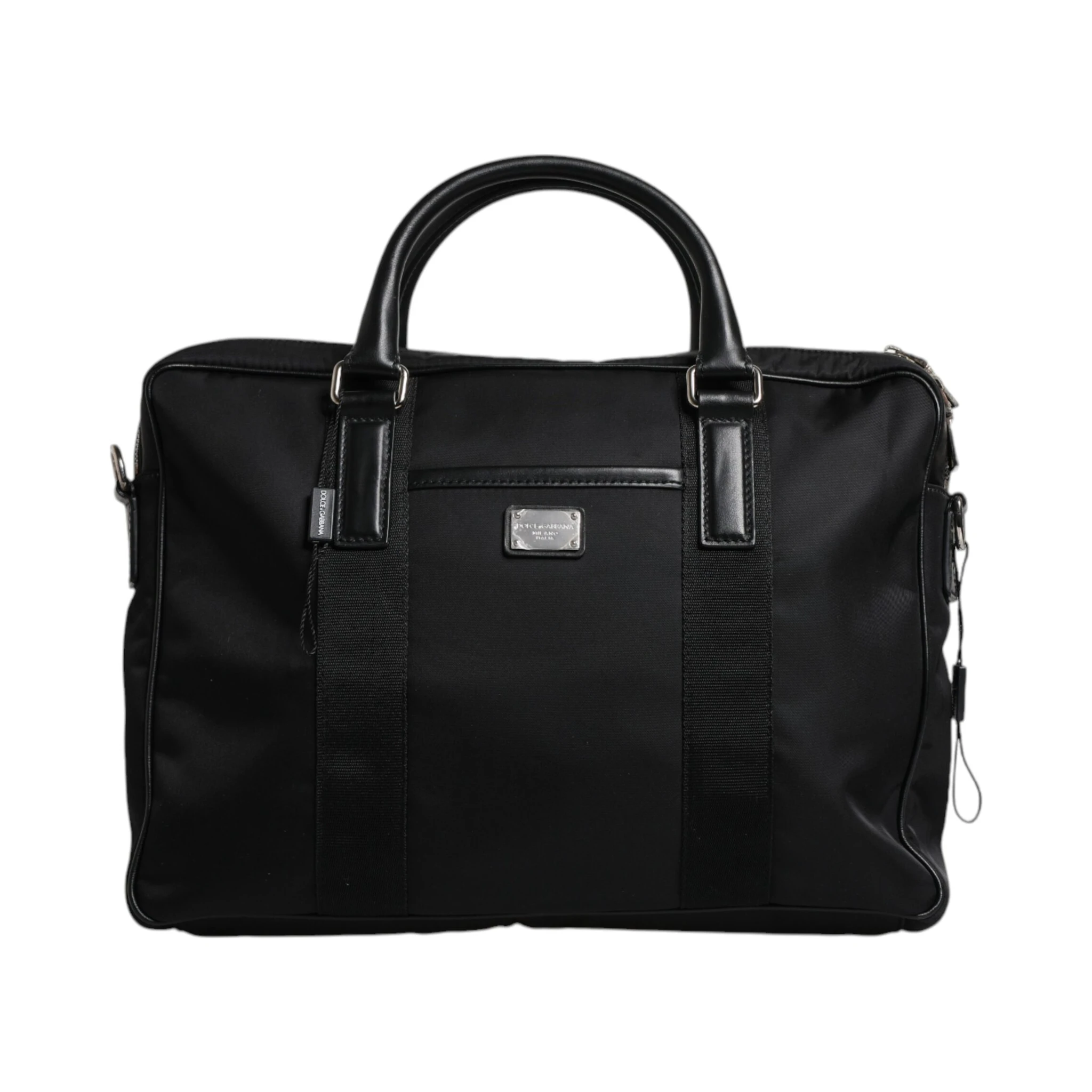 Black Logo Plaque Double Handle Messenger Bag