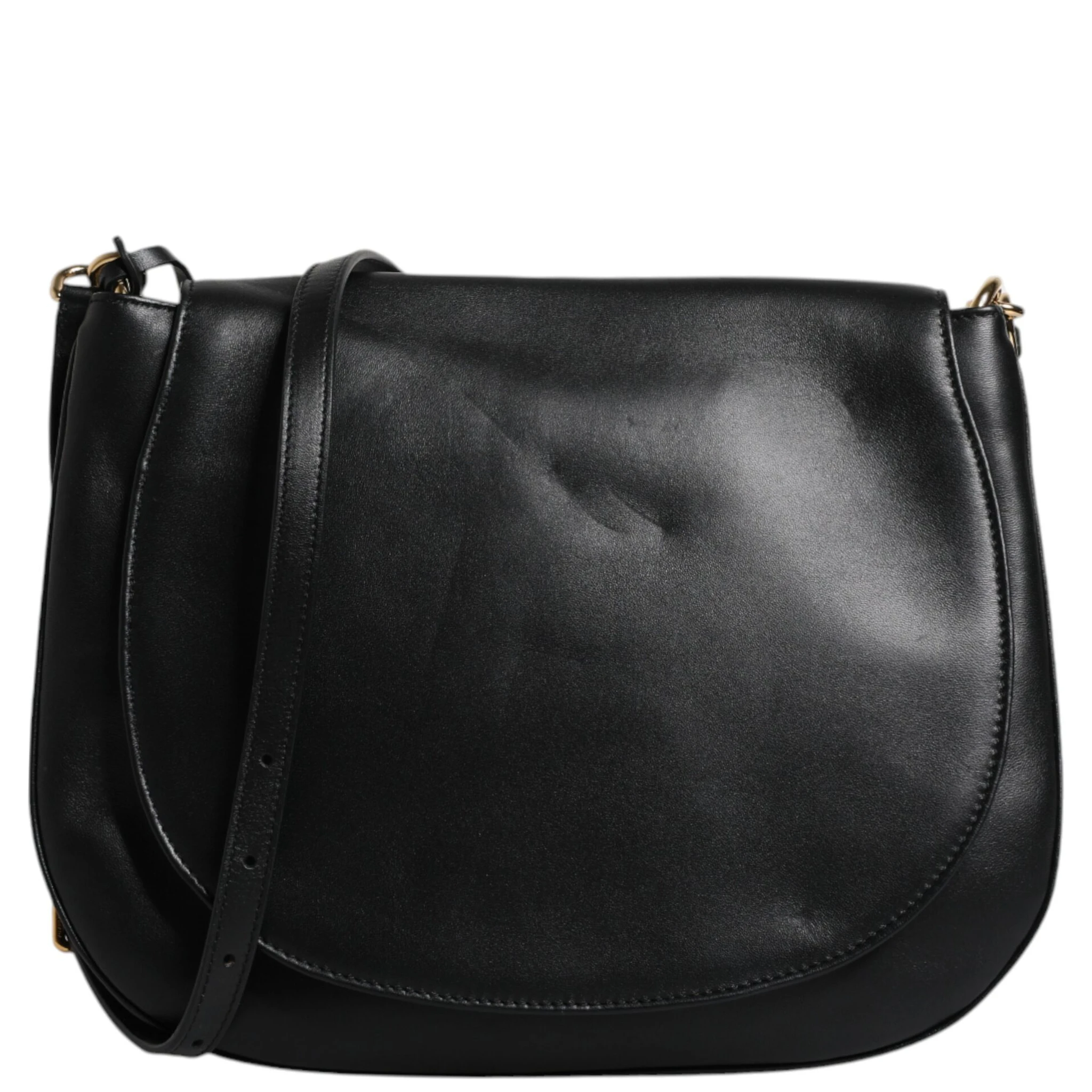 Black Leather Flap Saddle Shoulder Bag