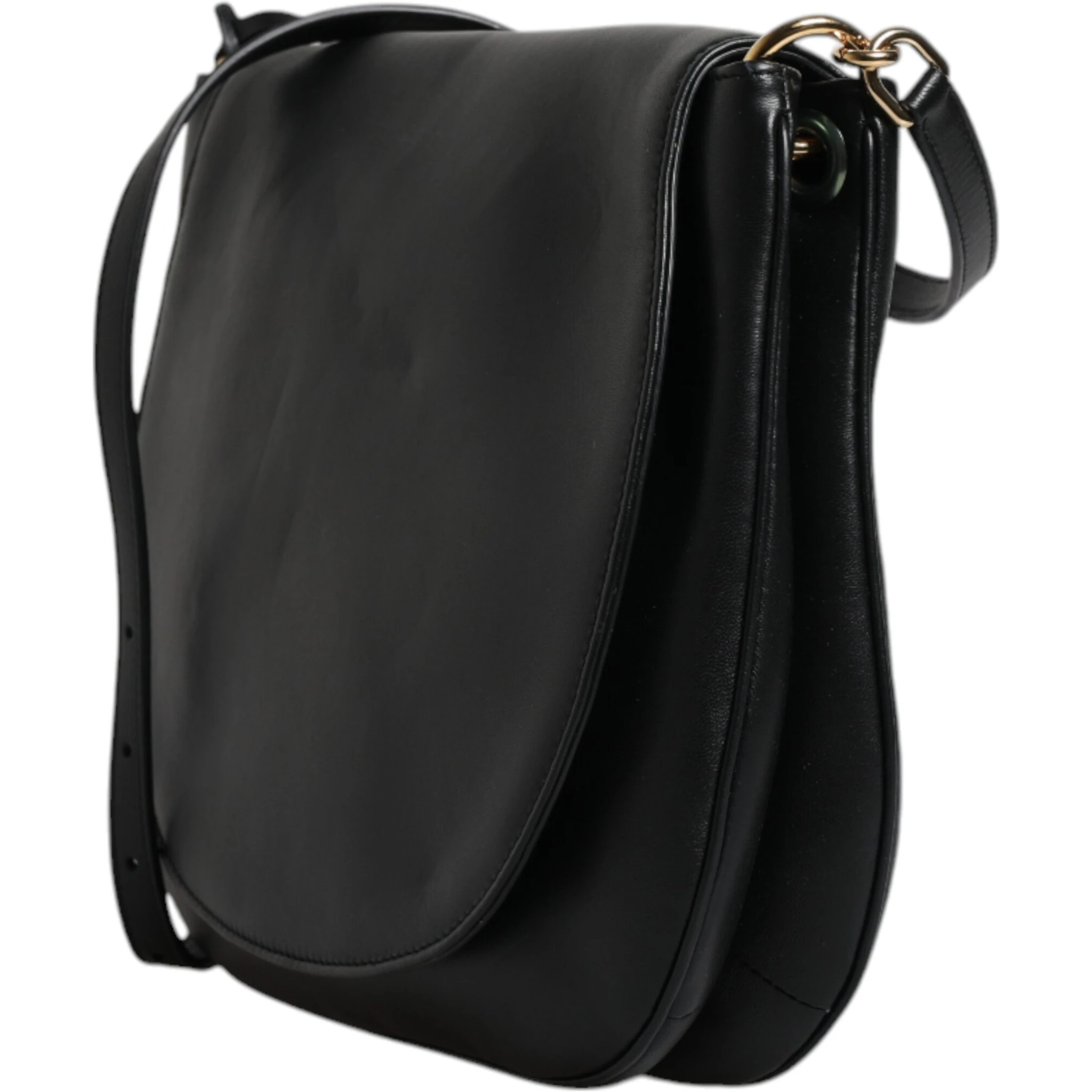 Black Leather Flap Saddle Shoulder Bag