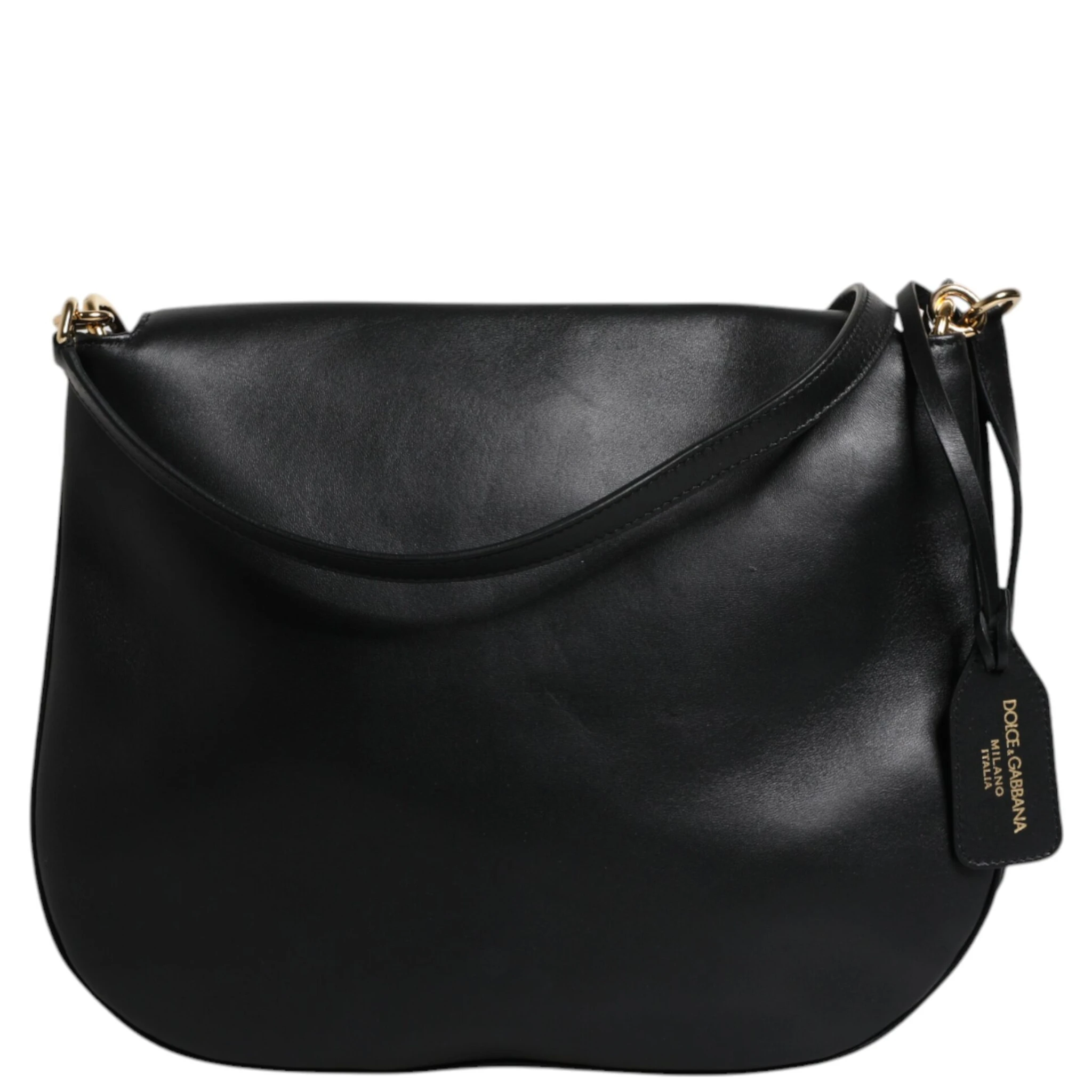 Black Leather Flap Saddle Shoulder Bag