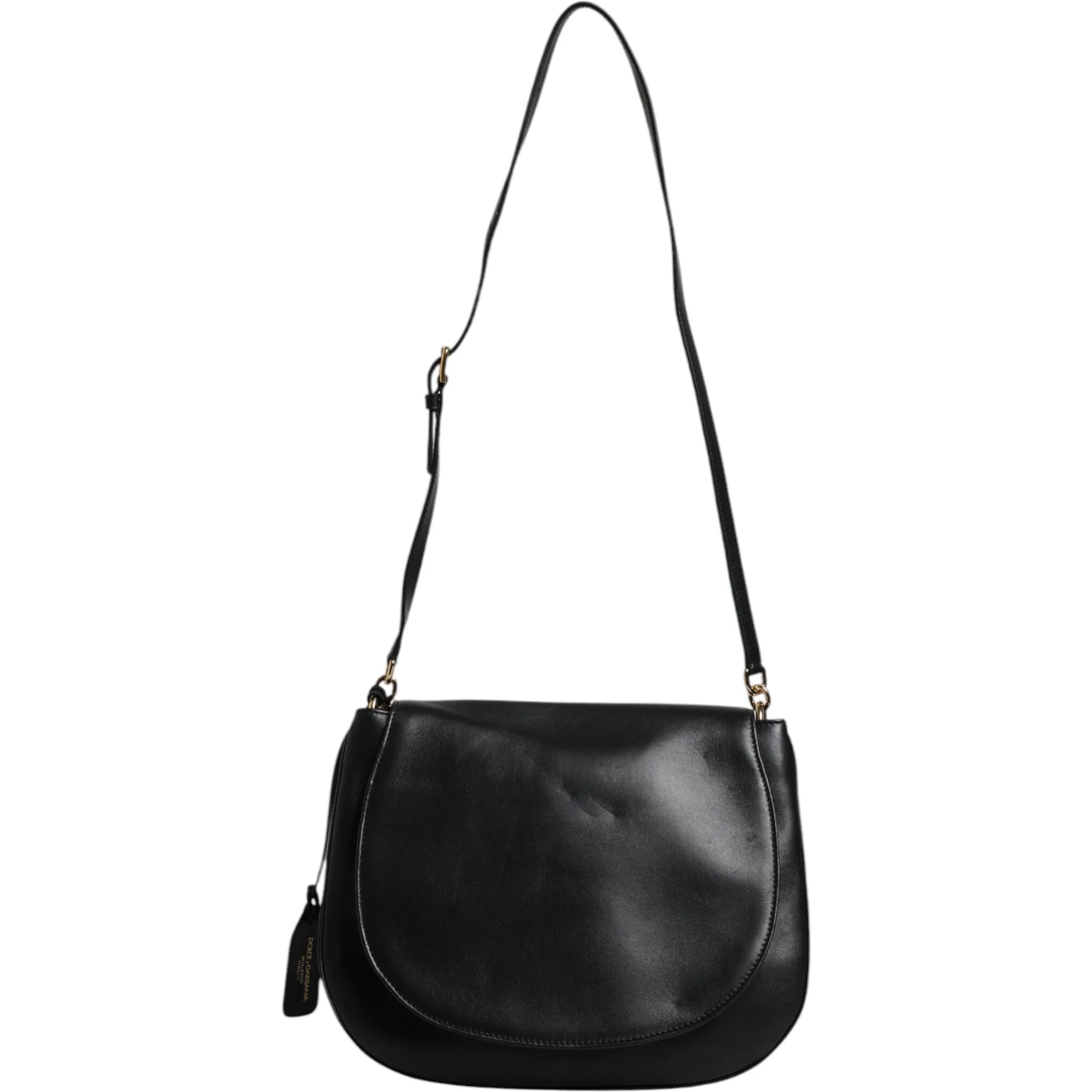Black Leather Flap Saddle Shoulder Bag