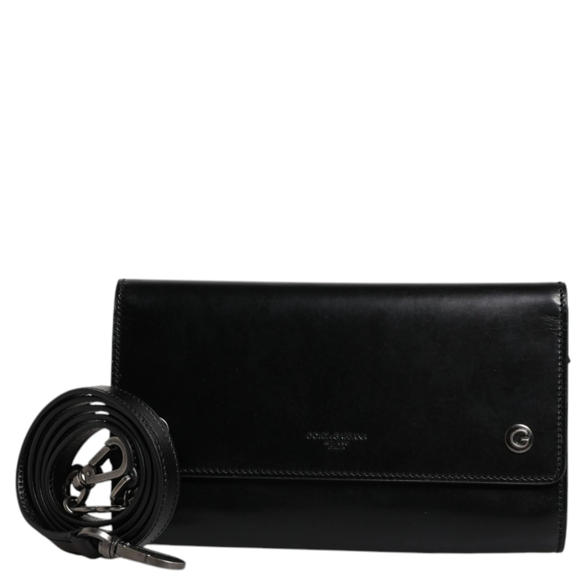 Black Leather Logo Embossed Crossbody Bag