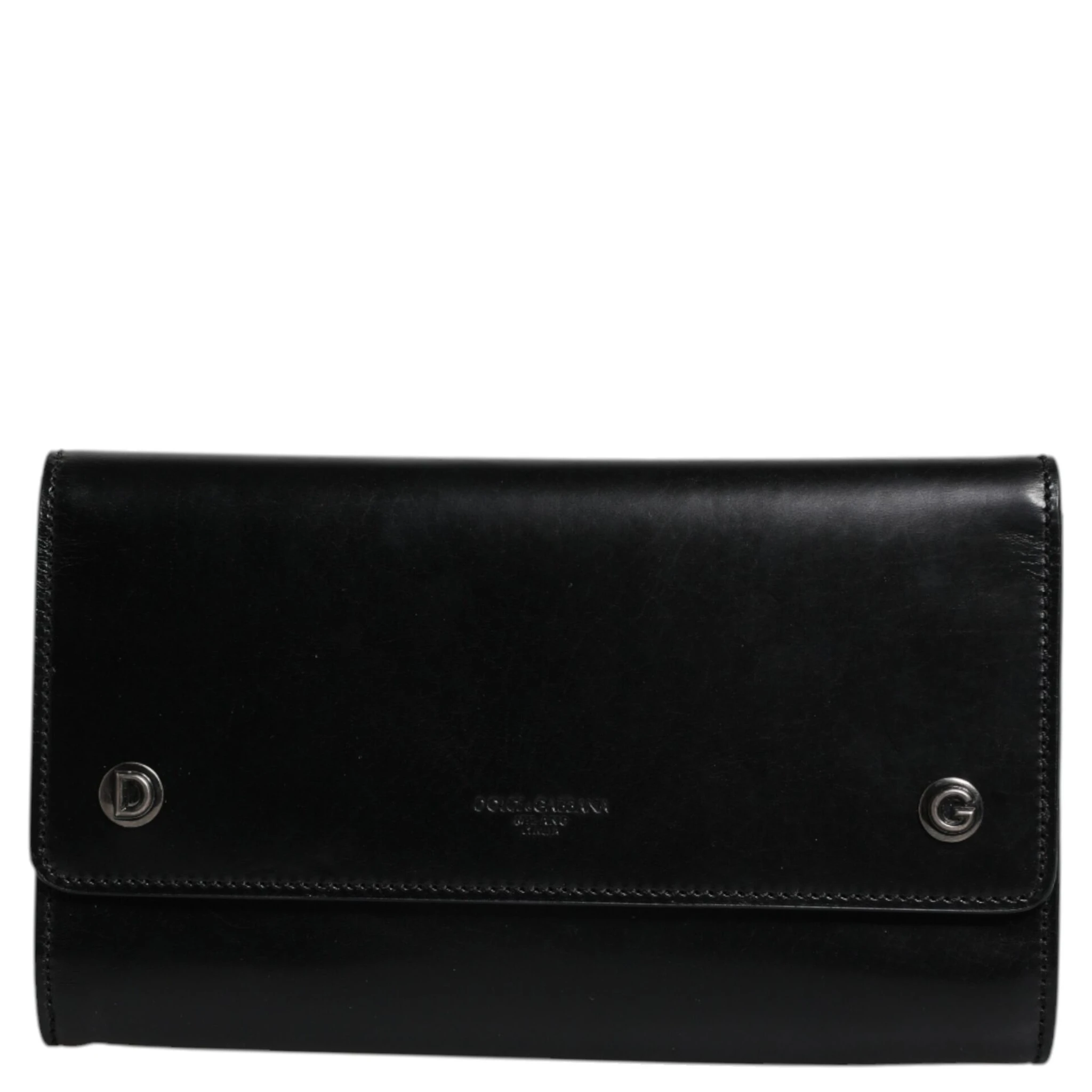 Black Leather Logo Embossed Crossbody Bag