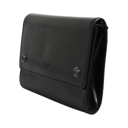 Black Leather Logo Embossed Crossbody Bag