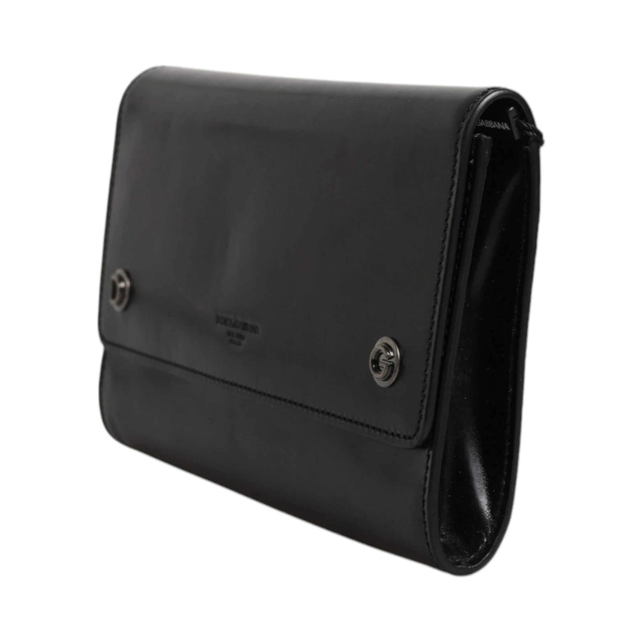Black Leather Logo Embossed Crossbody Bag
