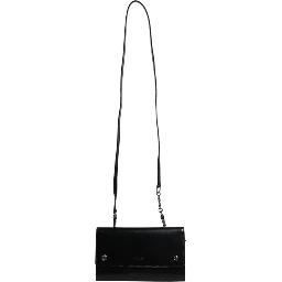 Black Leather Logo Embossed Crossbody Bag