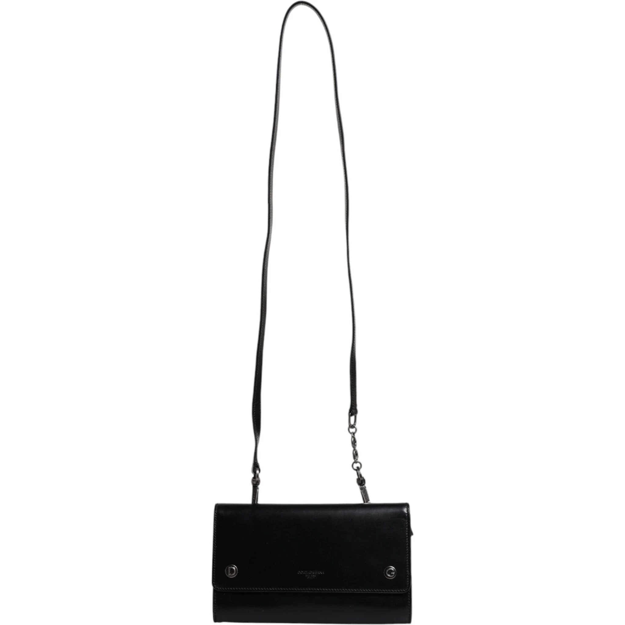 Black Leather Logo Embossed Crossbody Bag