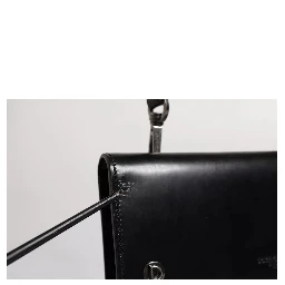 Black Leather Logo Embossed Crossbody Bag