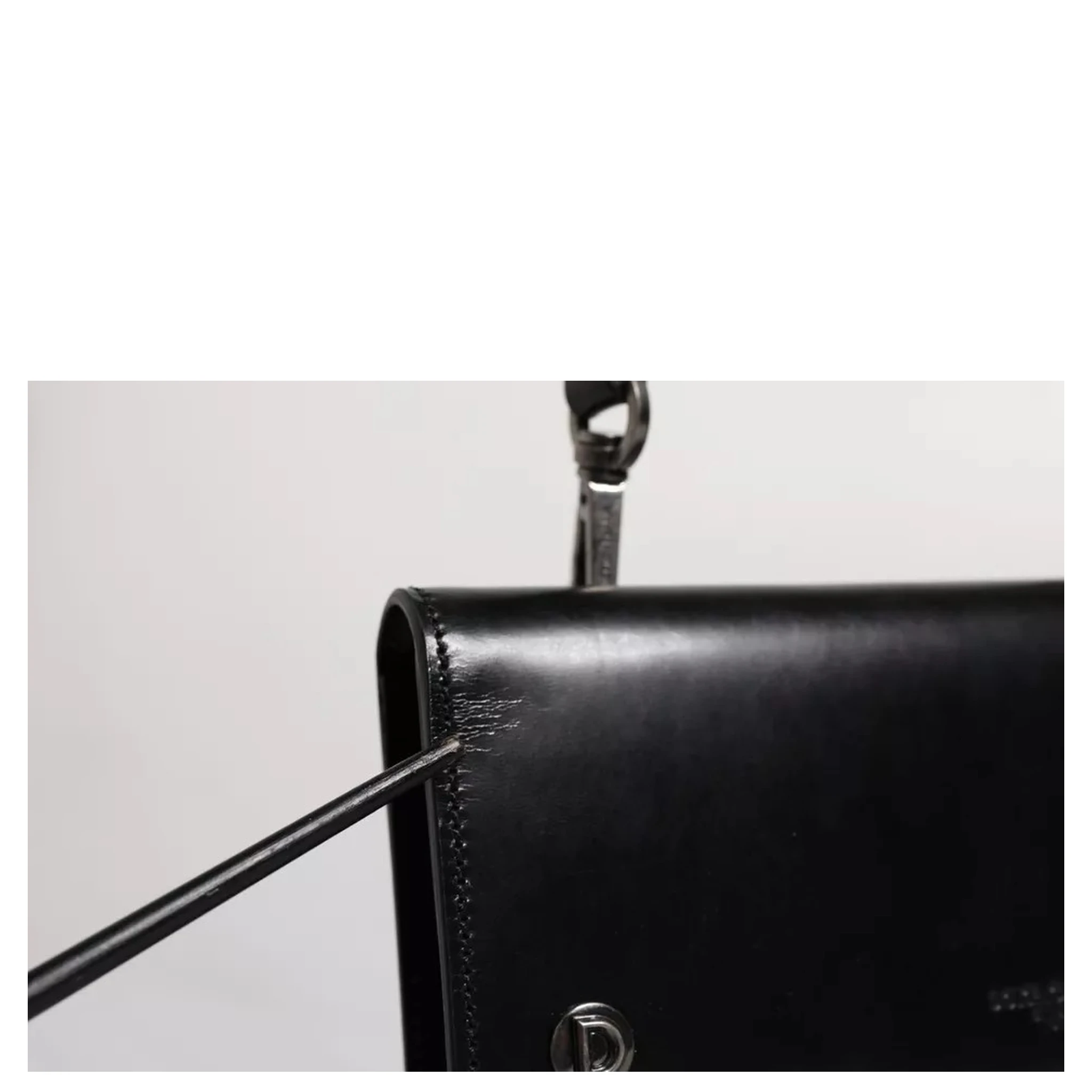 Black Leather Logo Embossed Crossbody Bag