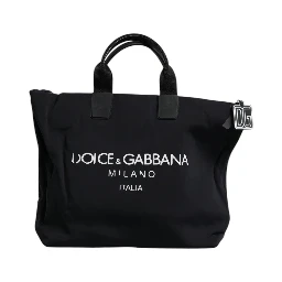 Black Canvas DG Logo Women Shopping Hand Tote Bag
