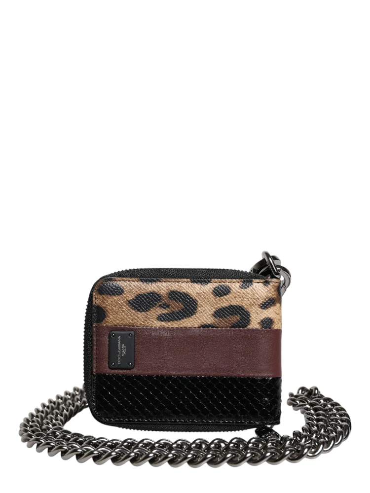 Multicolor Leopard Leather DG Bifold Card Holder Wallet